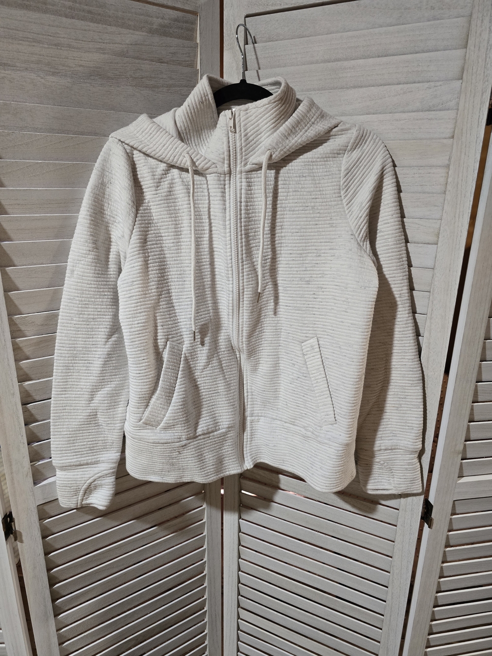 Active Life Cream Ribbed Zip-Up Hoodie Jacket